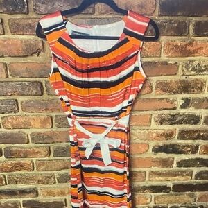 Vibrant Striped Midi Dress with Belt